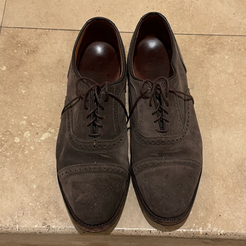 Allen Edmonds Grey Suede Strandmok Cap Toe Oxford Brogue Dress Shoes 12D